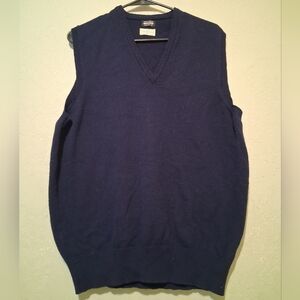Brooks Brothers Men's Dark Blue V-Neck Sweater Vest Pure Lambswool Sz44 Academia